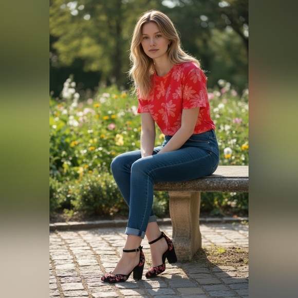 Whitte House- Black Floral Embroidered Women's Heels - Picture 3 of 8